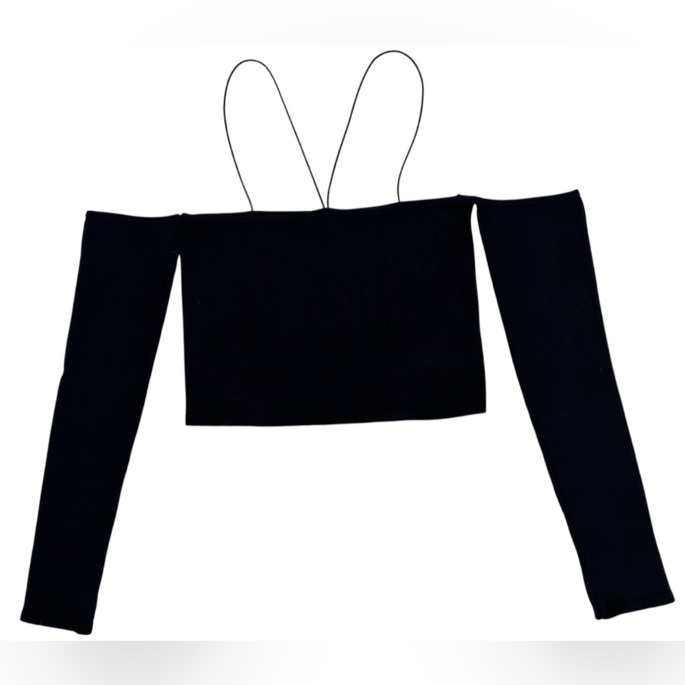 ZARA Women’s Ribbed Off The Shoulder Cropped Black Top Size: XS/S